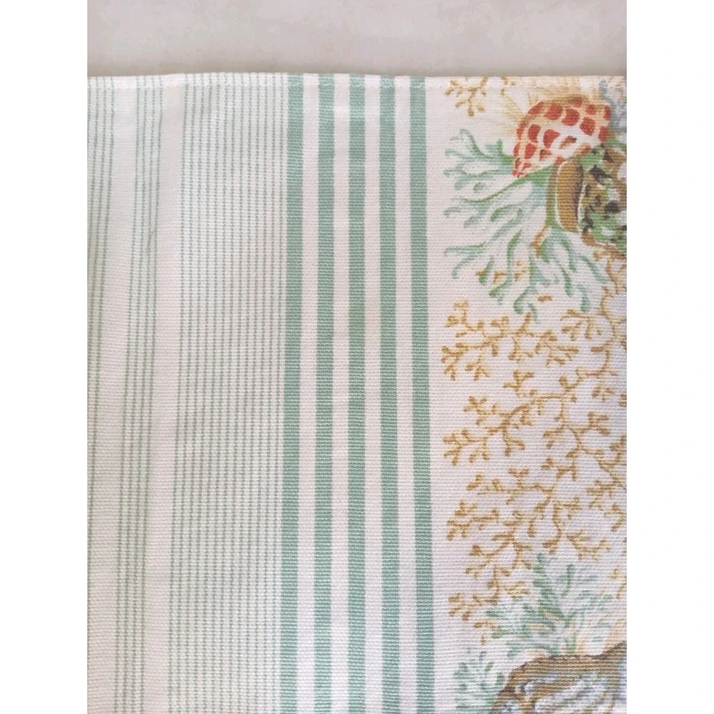 4 Fabric Table Placemats Seashells Coral Green Stripes Beach 12 x 17 Inches READ